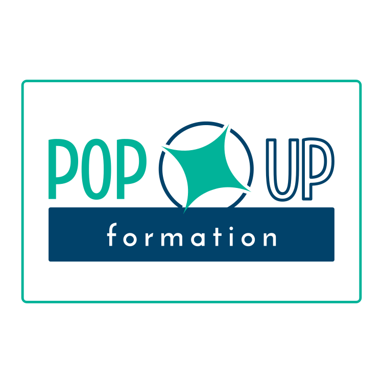 logo POP UP formation Logo de POP UP formation avec une étoile stylisée et le texte en deux couleurs .